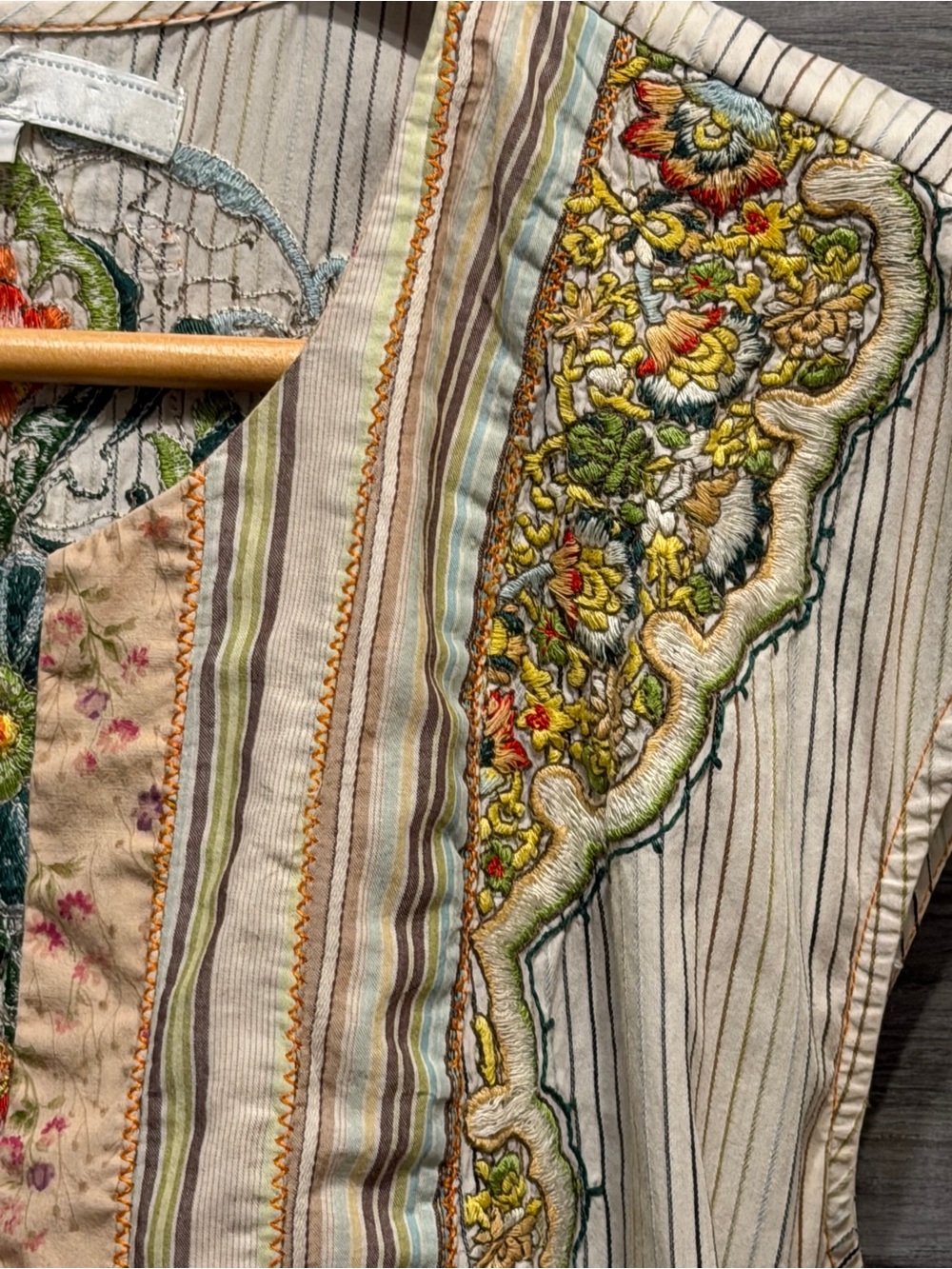 Johnny Was Embroidered Midi Dress M Boho Stripe Floral Tie Waist EUC - Picture 4 of 12